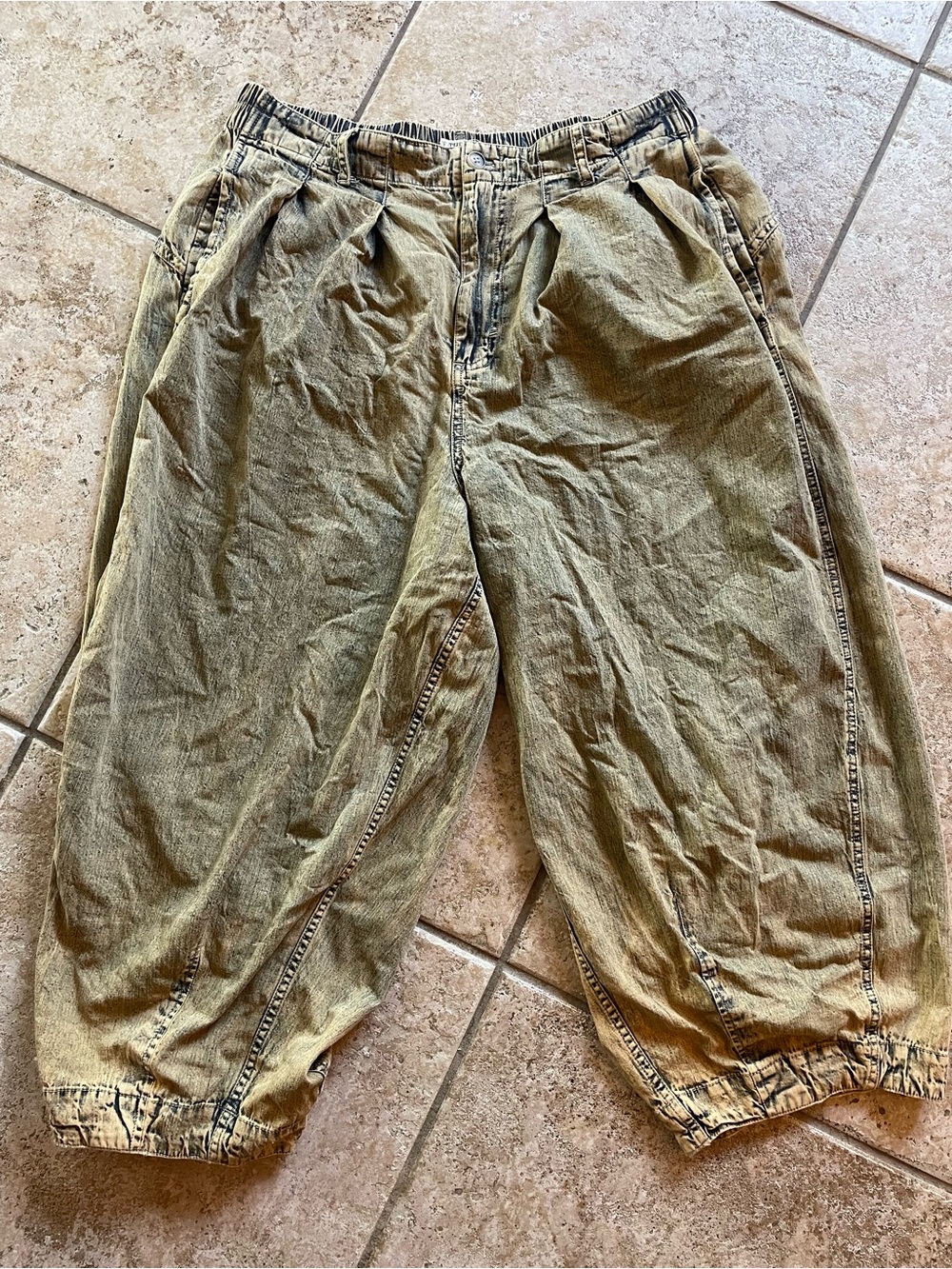 We The Free Washed Olive Elastic Waist Barrel Jeans